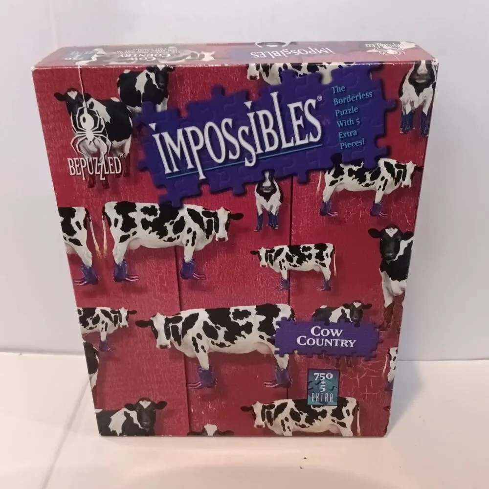 Vintage BePuzzled Impossibles Cow Country Jigsaw Puzzle-1998-750 Pc-Borderless